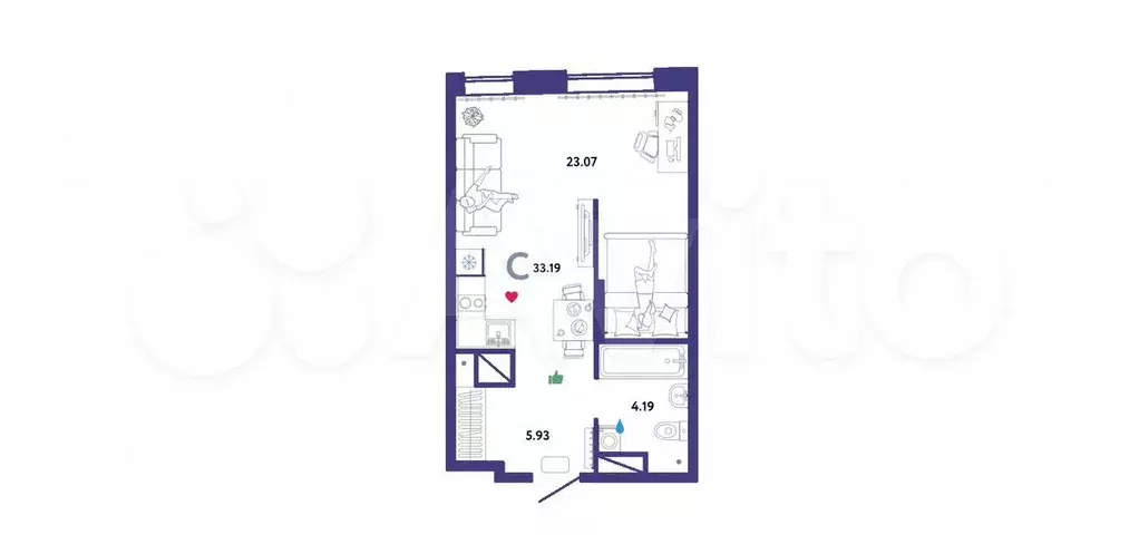 Квартира-студия, 33 м, 13/16 эт. - Фото 1