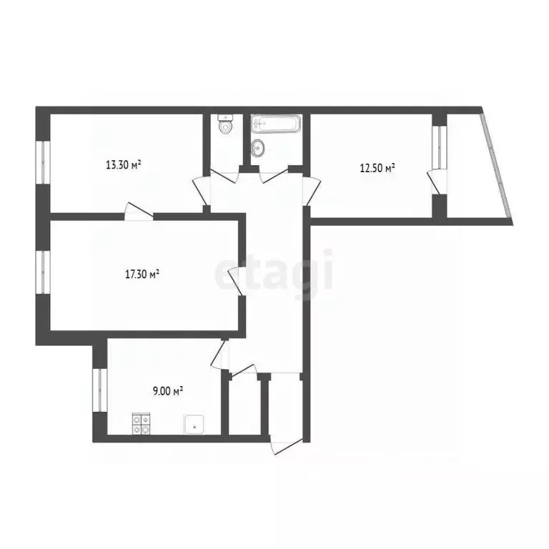 3-к кв. Тюменская область, Тюмень Ткацкий проезд, 5 (66.2 м) - Фото 2