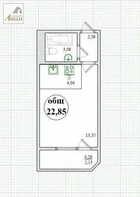 Квартира, студия, 24.6 м - Фото 1