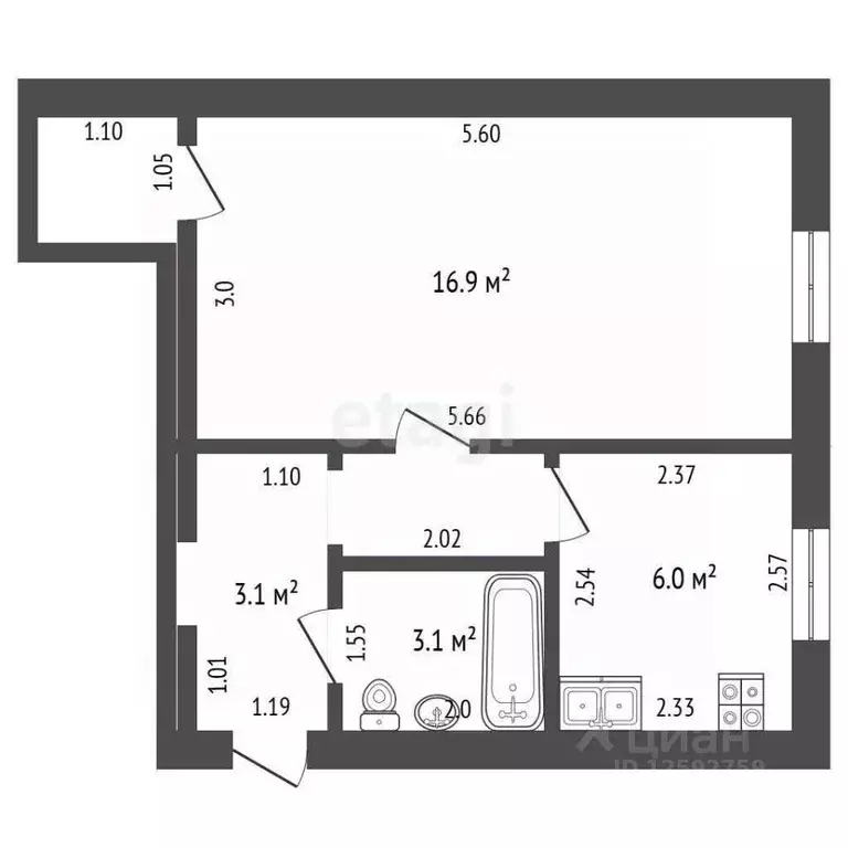 1-к кв. Тамбовская область, Тамбов Мичуринская ул., 113 (31.7 м) - Фото 1