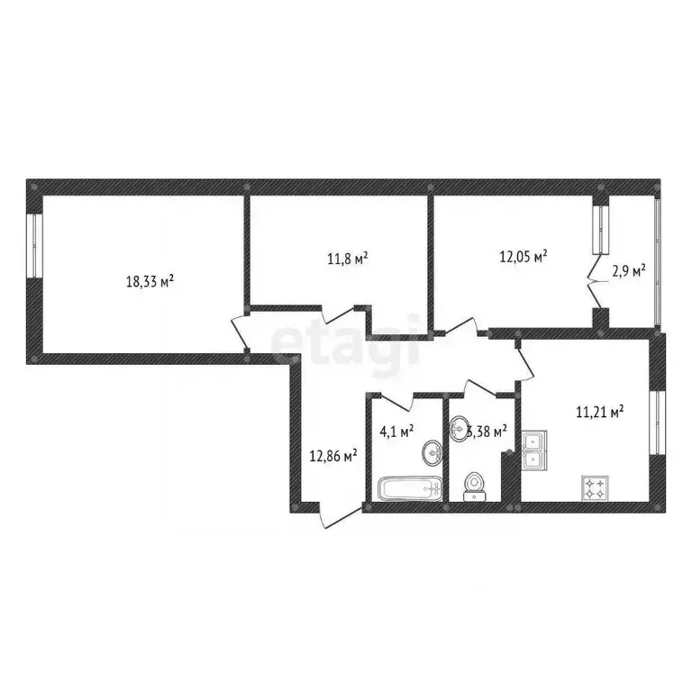 3-к кв. Башкортостан, Уфа ул. Просвещения, 7 (75.0 м) - Фото 1