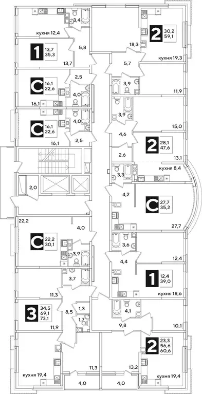 2-к кв. Краснодарский край, Краснодар ул. Ивана Беличенко, 92к4 (59.1 ... - Фото 1