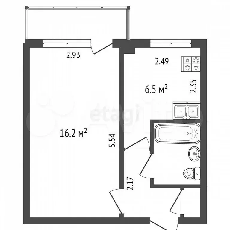 1-к. квартира, 30 м, 5/5 эт. - Фото 0