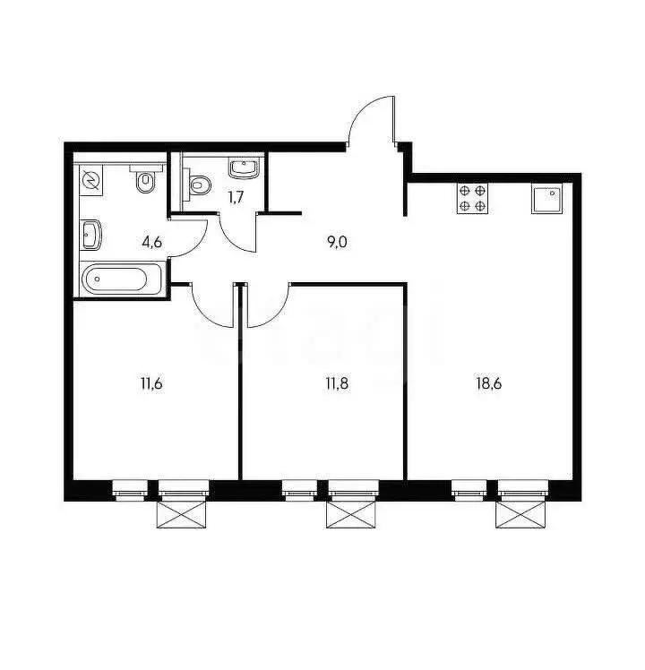 2-комнатная квартира: Дрожжино, Новое шоссе, 2 (56.7 м) - Фото 0