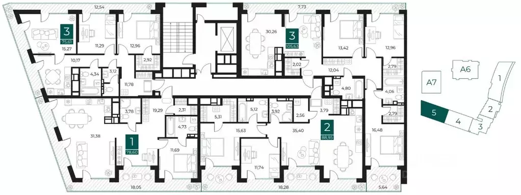 3-к кв. Рязанская область, Рязань Арт Кварталы жилой комплекс (75.61 ... - Фото 2