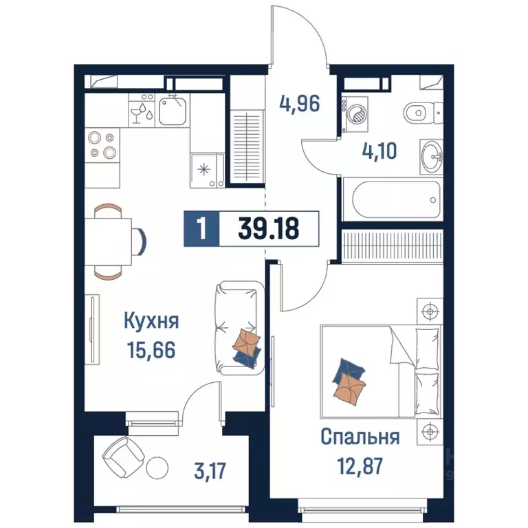 1-к кв. Ленинградская область, Мурино Всеволожский район,  (39.18 м) - Фото 0