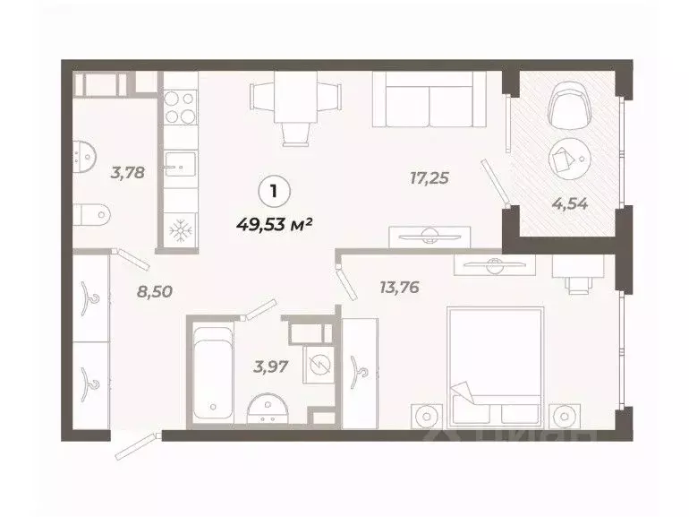 1-к кв. Санкт-Петербург ул. Коли Томчака, 21Д (49.53 м) - Фото 0