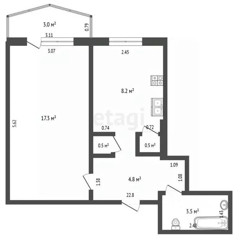 1-к кв. Саха (Якутия), Якутск ул. Лермонтова, 24 (34.8 м) - Фото 2