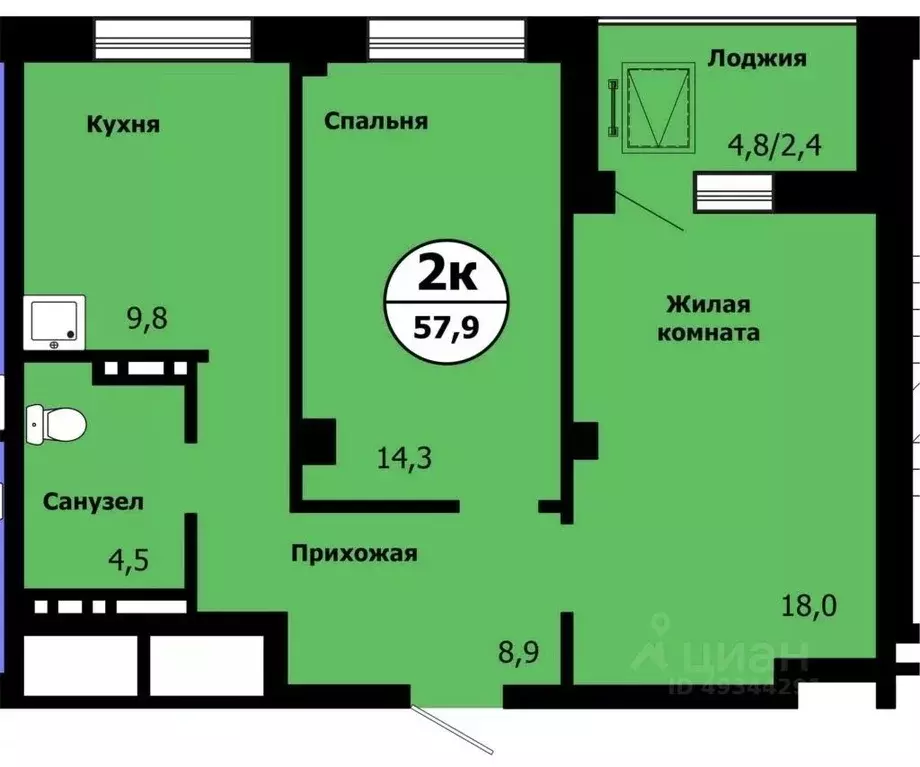 2-к кв. Красноярский край, Красноярск ул. Лесников, 51 (57.0 м) - Фото 0