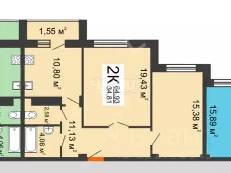 2-к кв. Нижегородская область, Нижний Новгород ул. Родионова, 191к1 ... - Фото 1