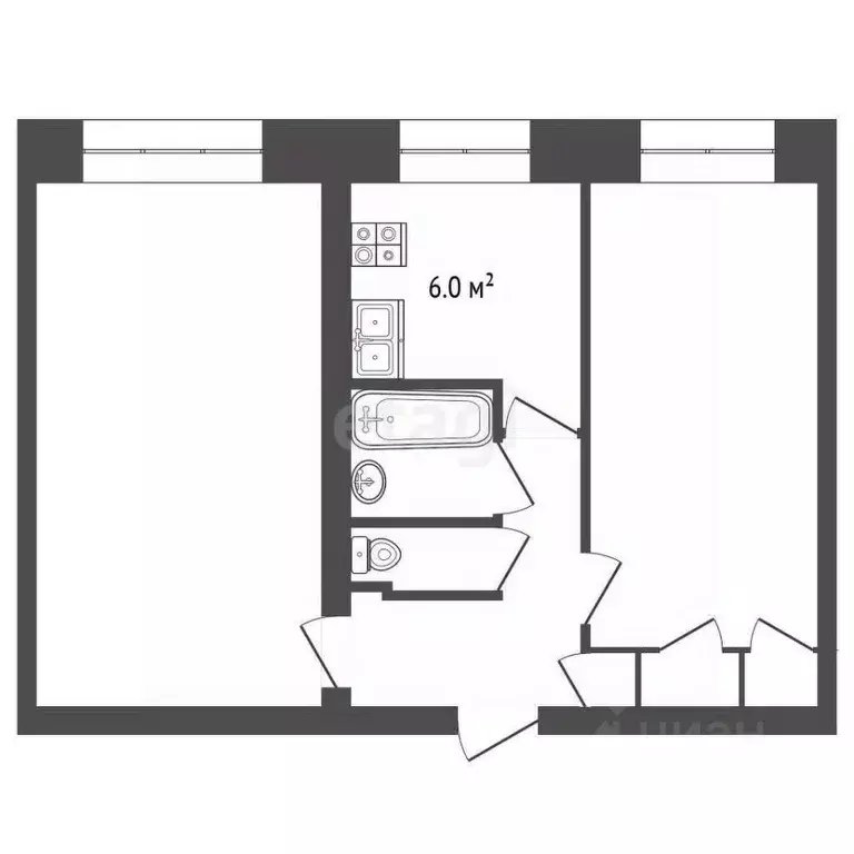 2-к кв. Архангельская область, Архангельск ул. А.О. Шабалина, 32 (44.2 ... - Фото 2
