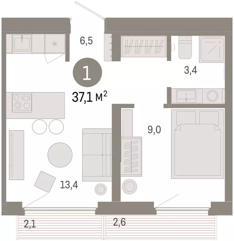 1-комнатная квартира: Екатеринбург, микрорайон Академический, 19-й ... - Фото 2