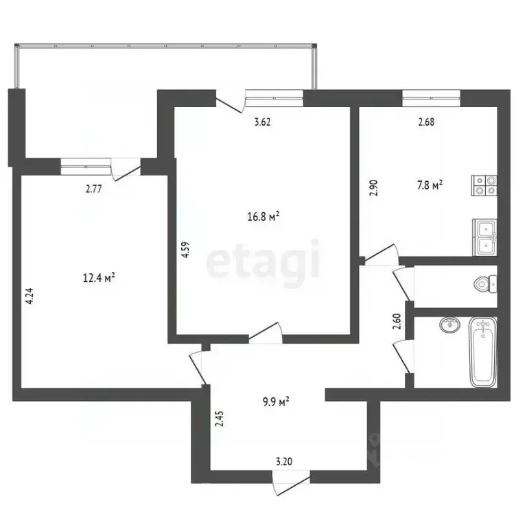 2-к кв. Крым, Симферополь ул. Лексина (54.2 м) - Фото 2