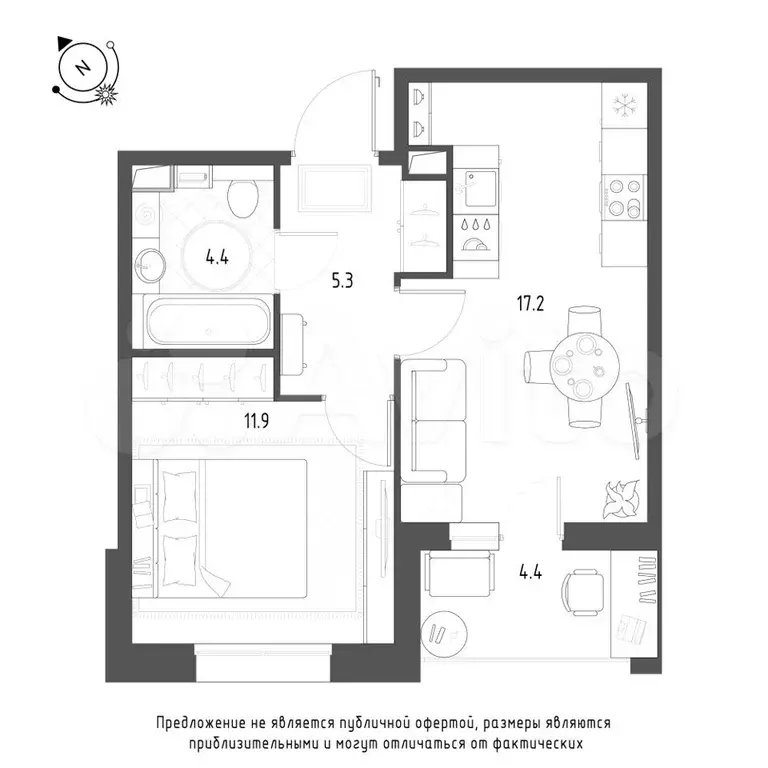 1-к. квартира, 41 м, 2/9 эт. - Фото 1