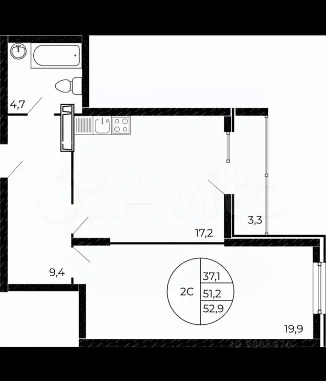 2-к кв. Ростовская область, Аксай ул. Александра Невского, 2к1 (53.0 ... - Фото 2