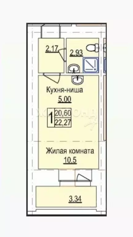 Студия Амурская область, Благовещенск Заводская ул., 4/5 (22.27 м) - Фото 1