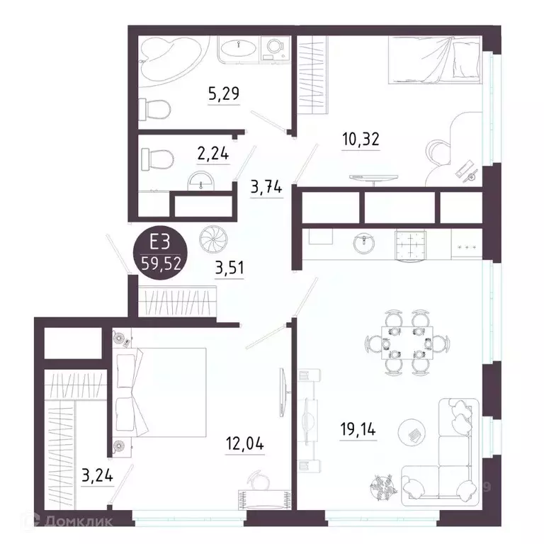 2-к кв. Рязанская область, Рязань Московское ш. (59.52 м) - Фото 1