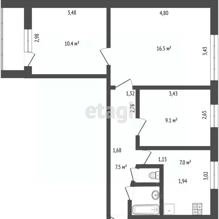 3-к кв. Удмуртия, Ижевск ул. 10 лет Октября, 7 (53.9 м) - Фото 1