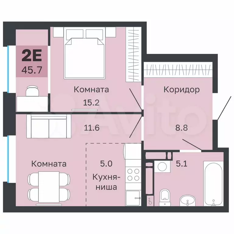 2-к. квартира, 45,7 м, 8/18 эт. - Фото 0