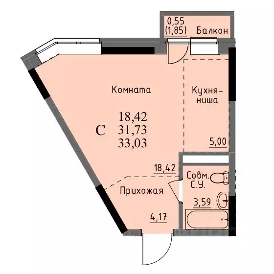 Студия Удмуртия, Ижевск ул. Ключевой Поселок, 23литА (31.73 м) - Фото 0