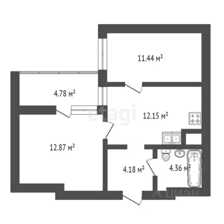 2-к кв. санкт-петербург пулковское ш, 42к6 (44.4 м) - Фото 1