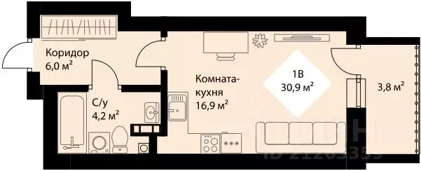 Студия Свердловская область, Екатеринбург Эльмаш жилрайон, Веер Парк ... - Фото 0