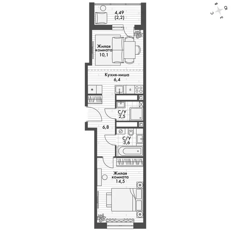 2-комнатная квартира: Зеленодольский район, Октябрьское сельское ... - Фото 2