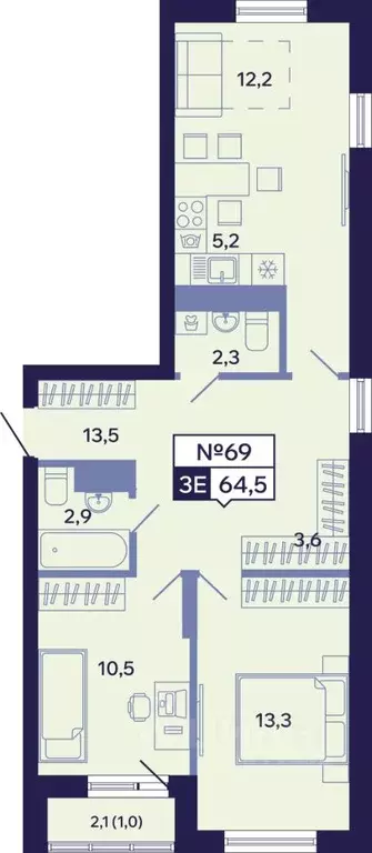 3-к кв. Саха (Якутия), Якутск ул. Новопортовская, 1Д (64.5 м) - Фото 1