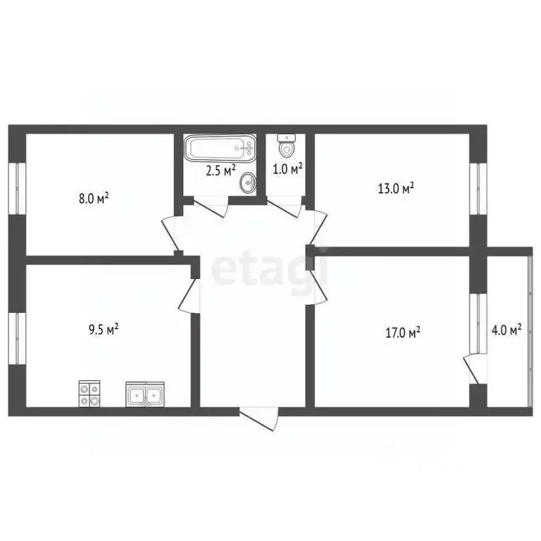 3-к кв. Челябинская область, Кыштым ул. Чернышевского, 8А (57.3 м) - Фото 1