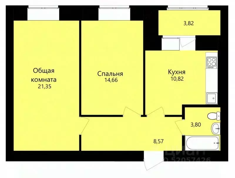 2-к кв. Мордовия, Саранск ул. Филатова, 11 (61.11 м) - Фото 1