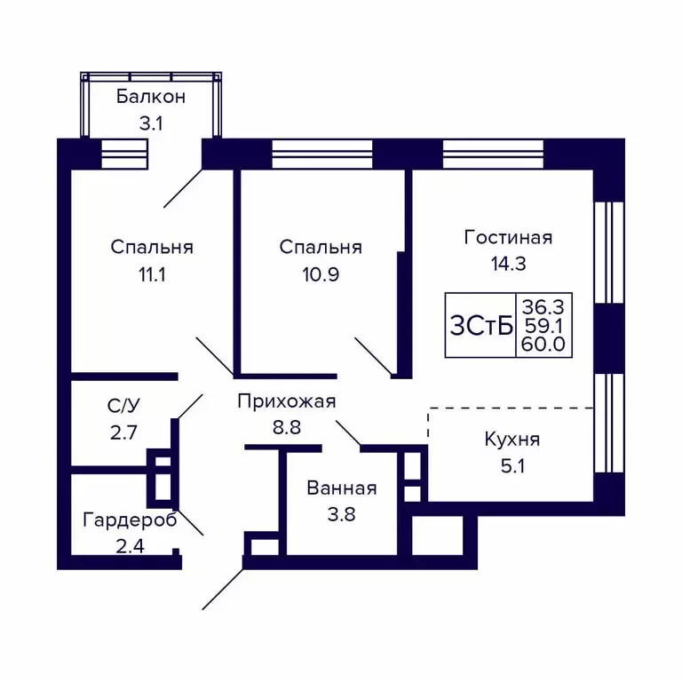 3-комнатная квартира: Новосибирск, Красносельская улица (60 м) - Фото 0