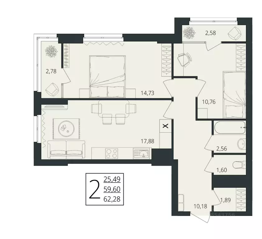 2-к кв. Волгоградская область, Волгоград ул. Степана Разина, 27/1 ... - Фото 1