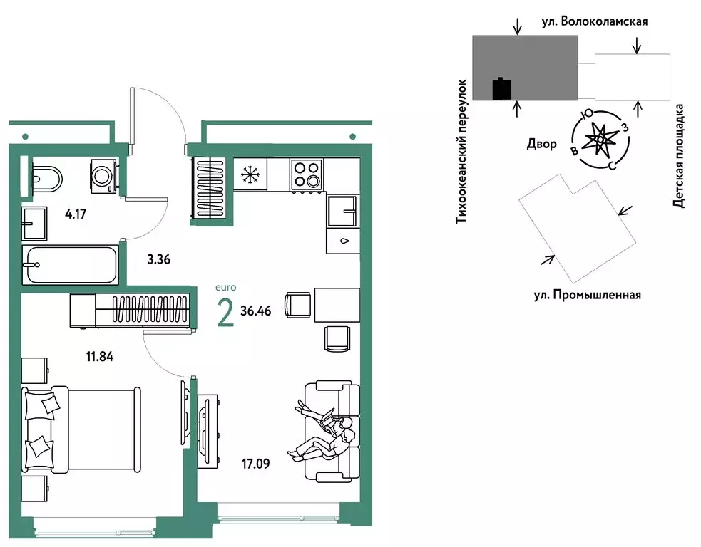 2-комнатная квартира: Тюмень, улица Мельникайте, 42к1 (36.46 м) - Фото 1