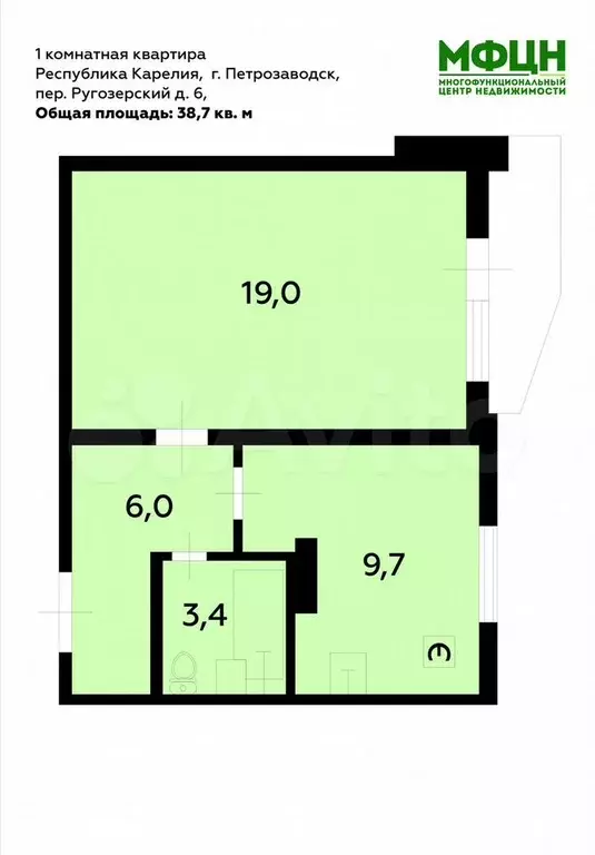1-к. квартира, 38,7 м, 1/5 эт. - Фото 0