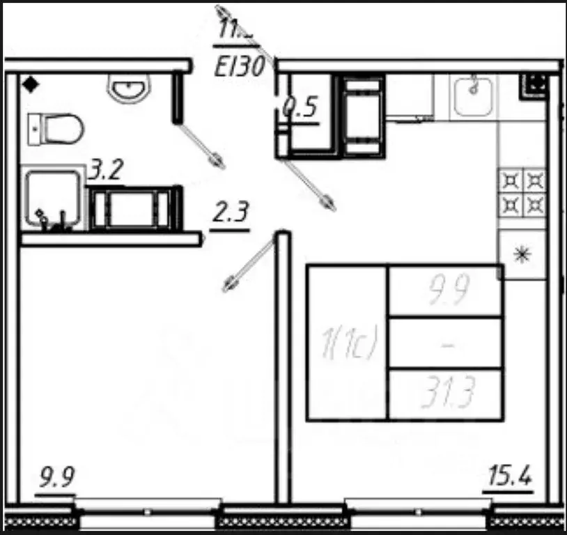 1-к кв. санкт-петербург дор. муринская, 29 (31.0 м) - Фото 1