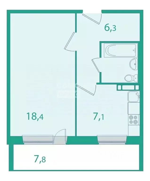 1-к кв. Томская область, Томск ул. Энтузиастов, 33 (35.4 м) - Фото 1