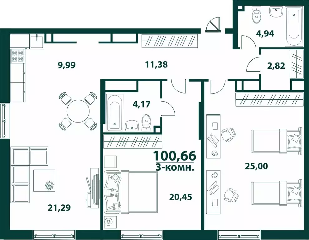 3-комнатная квартира: Ульяновск, 19-й микрорайон, ЖК Аквамарин-2, 3 ... - Фото 1