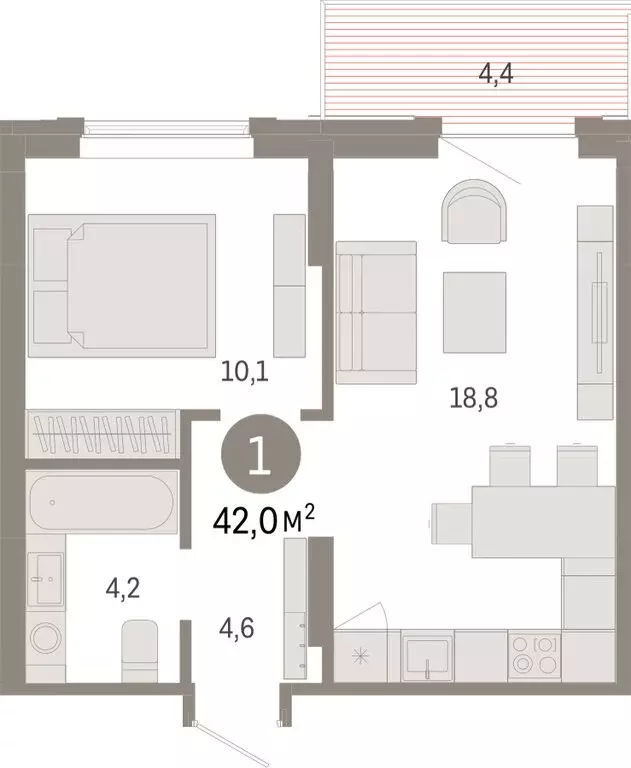 1-комнатная квартира: Омск, Кировский округ (42.04 м) - Фото 1