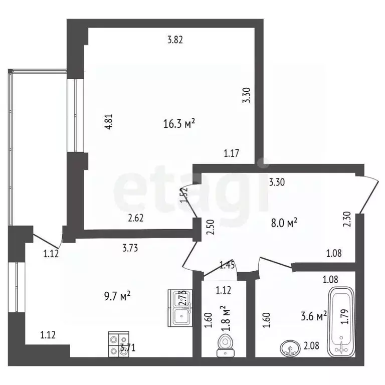 1-к кв. Башкортостан, Стерлитамак ул. Строителей, 18 (39.4 м) - Фото 1