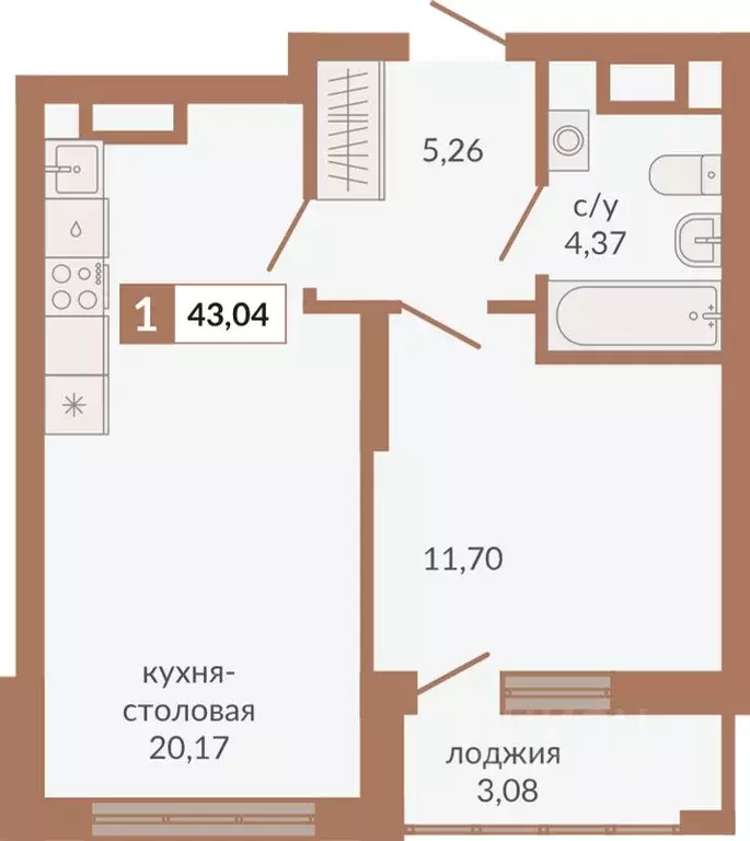 1-к кв. Свердловская область, Екатеринбург пер. Старателей (43.04 м) - Фото 0