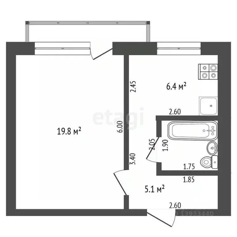 1-к кв. Свердловская область, Тавда Профсоюзная ул., 2 (34.6 м) - Фото 2