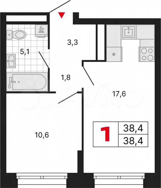 1-к. квартира, 38,4 м, 14/29 эт. - Фото 1