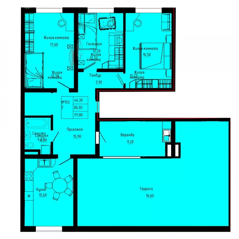 3-комнатная квартира: Коммунар, Железнодорожная улица, 41к1 (111.8 м) - Фото 1