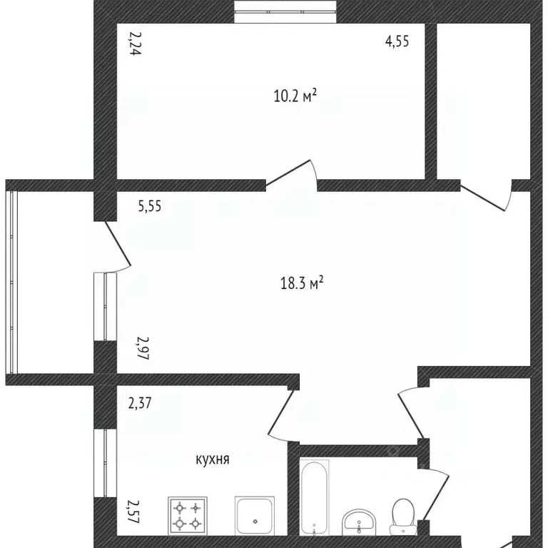 2-к кв. Белгородская область, Белгород просп. Богдана Хмельницкого, ... - Фото 1
