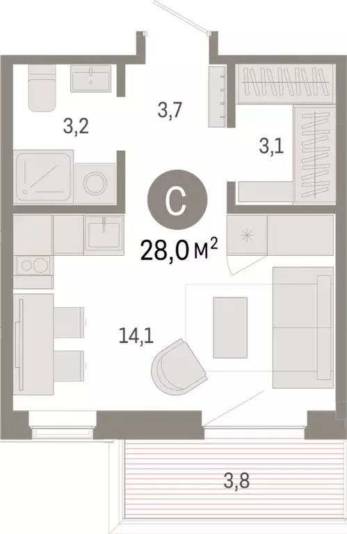 Квартира-студия: Омск, Кировский округ (28.02 м) - Фото 1