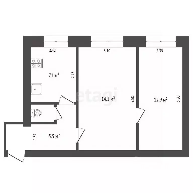 2-к кв. Владимирская область, Петушки Трудовая ул., 12 (44.1 м) - Фото 2