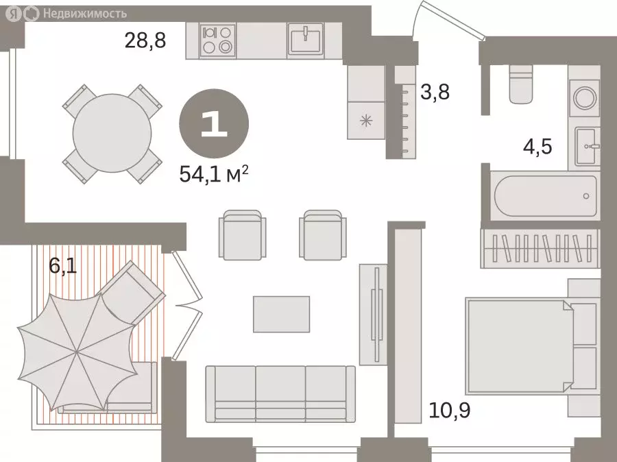 1-комнатная квартира: Екатеринбург, улица Академика Ландау, 7 (54.1 м) - Фото 1