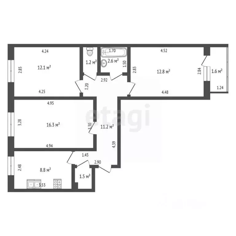3-к кв. Башкортостан, Стерлитамак ул. Артема, 97А (66.5 м) - Фото 2