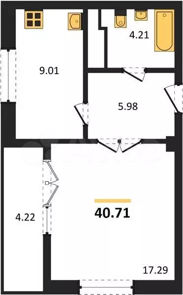 1-к. квартира, 40,7 м, 2/9 эт. - Фото 1