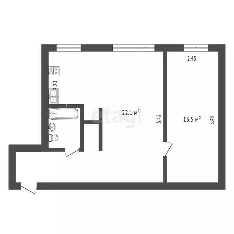 2-к кв. Архангельская область, Архангельск Садовая ул., 2к1 (44.3 м) - Фото 1